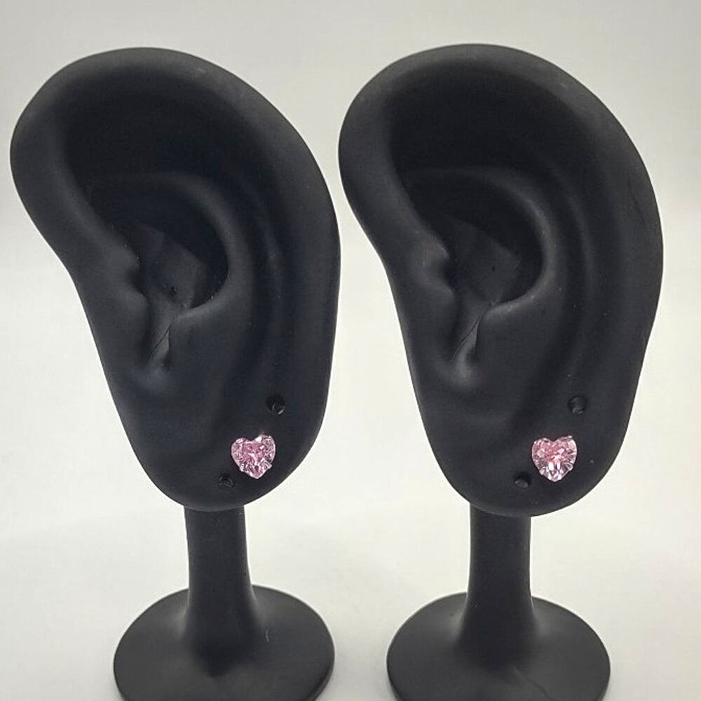 925 Silver Pink Heart CZ Stud Earrings Valentine's Birthday Fashion Gift New!!